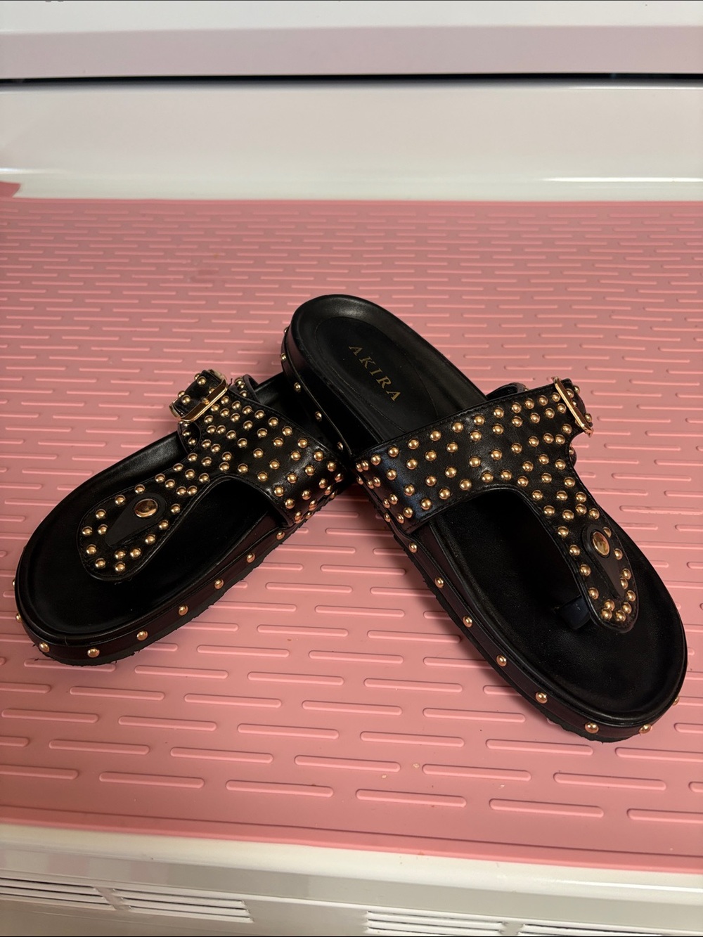 AKIRA BLACK STUDDED SANDALS size 7 1/2